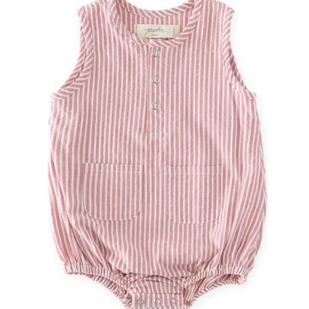 Pehr Red Seersucker Sleeveless Baby Romper soze 6-12m